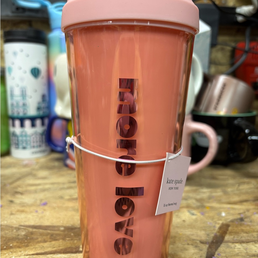 Kate Spade Coral Tumbler with Bold Text
